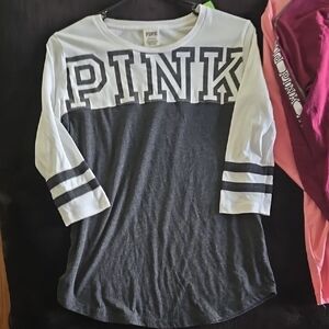 PINK Victoria's Secret Kids Gray and White Long Sleeve Shirt